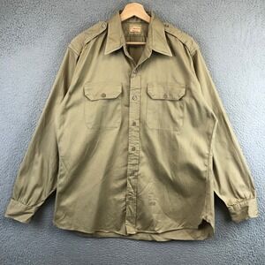 Vintage 1960s  Conqueror Twill Form Fit Sanforized Button Up Khaki Shirt L